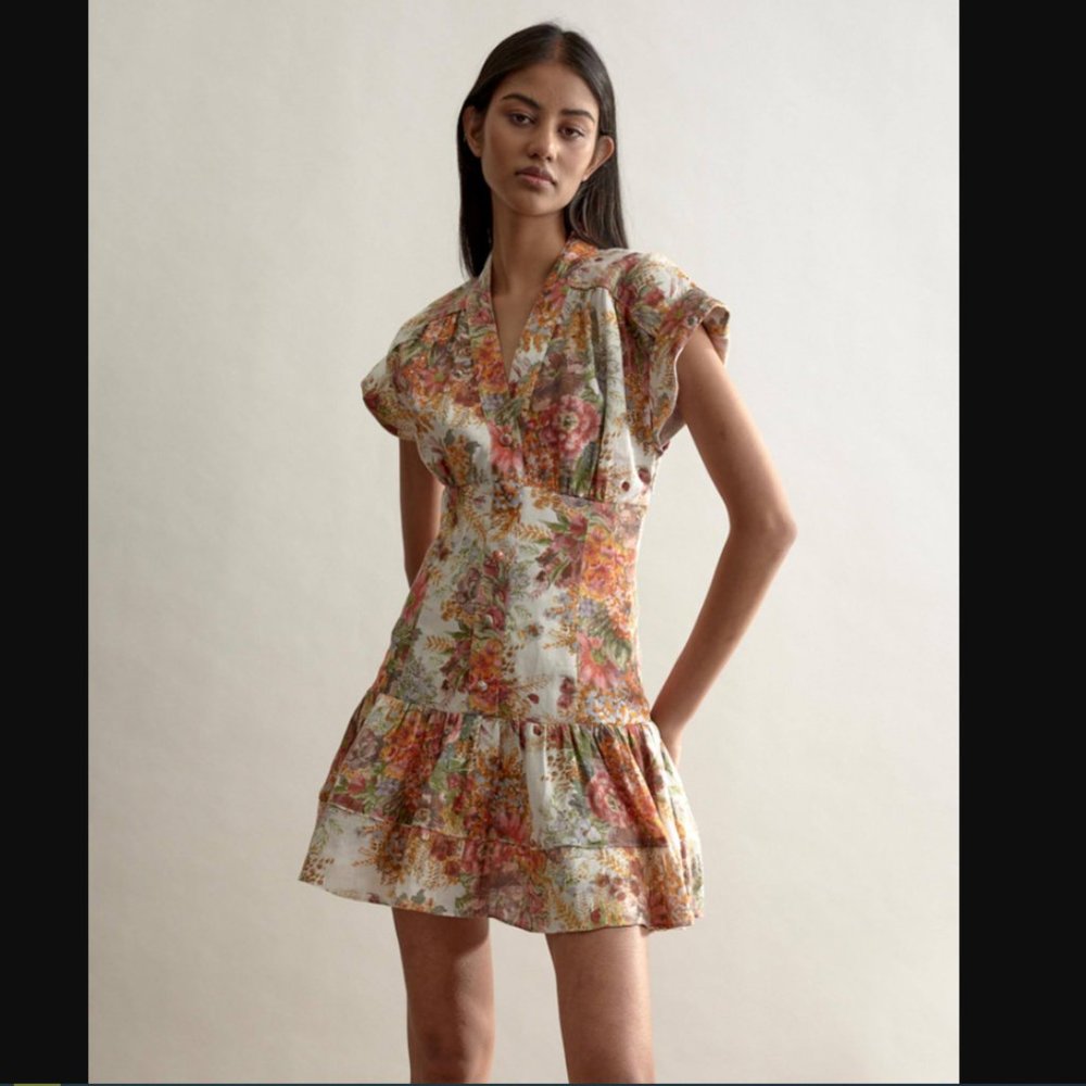 Alemais Syliva Floral Hemp Mini Dress